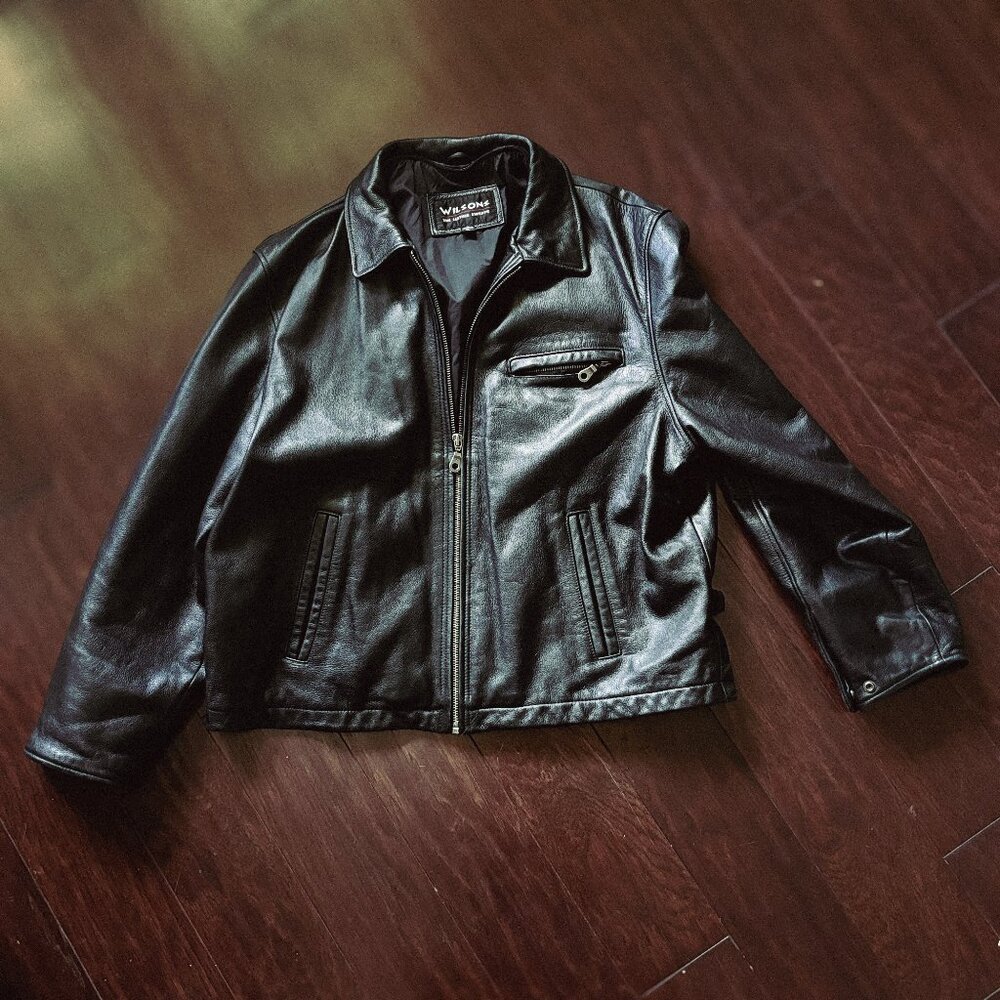 Vintage Black Leather Jacket- XL
